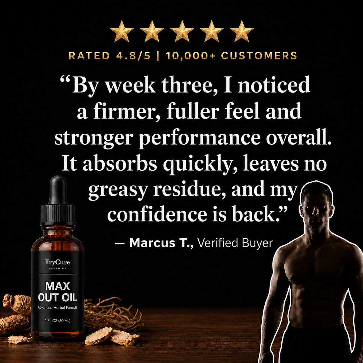 Original Max Out testimonial placeholder; bottle and testimonial replacement pending.