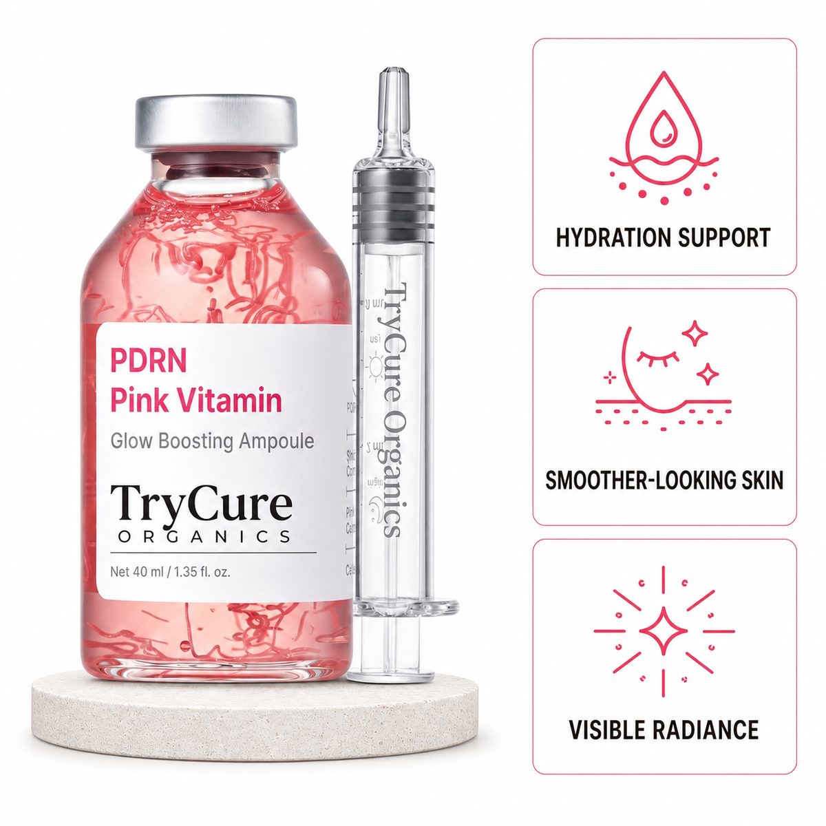 TryCure PDRN Pink Vitamin Ampoule bottle with applicator.