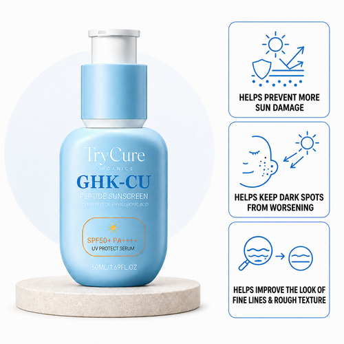 TryCure® GHK-CU Peptide Sunscreen SPF50+ hero with daily sun-care benefits.