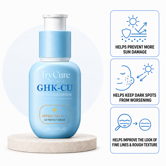 TryCure® GHK-CU Peptide Sunscreen SPF50+ hero with daily sun-care benefits.