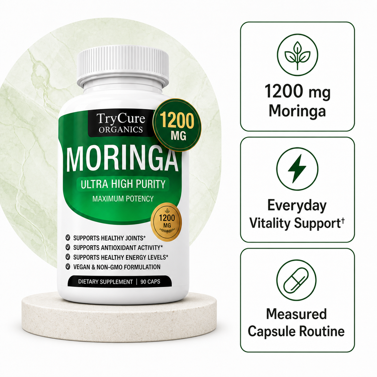 TryCure Moringa Oleifera 1200mg — Natural Energy & Fatigue Support — 01 of 05